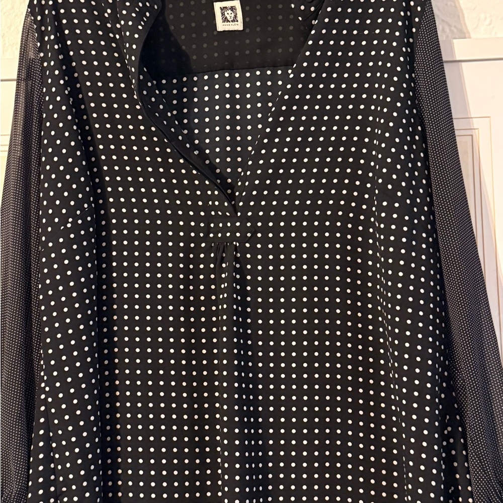 Anne Klein Black and White Polka Dot V-Neck Tunic